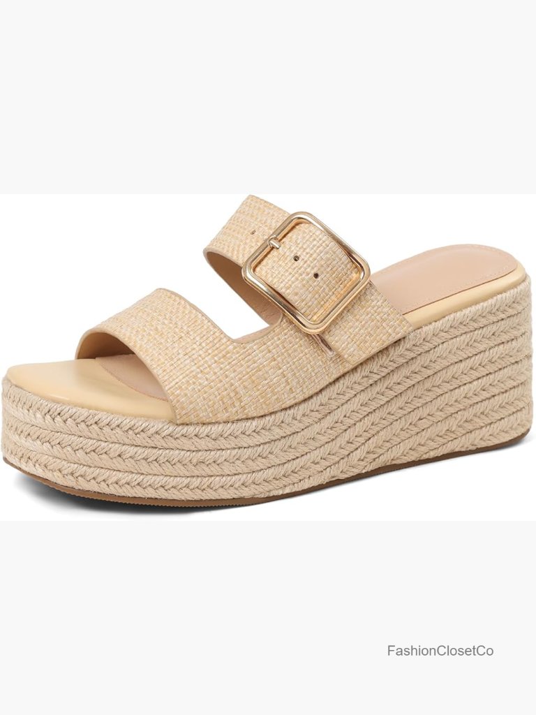 Woven Espadrille Platform Wedge Sandals Slip On Raffia Jute Beach